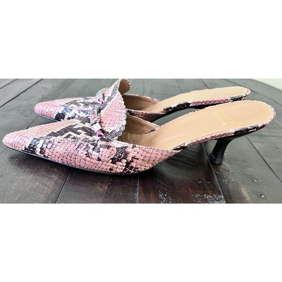 Stuart Weitzman Pink Snakeskin Kitten Heels Y2K Pointed Toe Rhinestone 7 Narrow - Picture 6 of 16